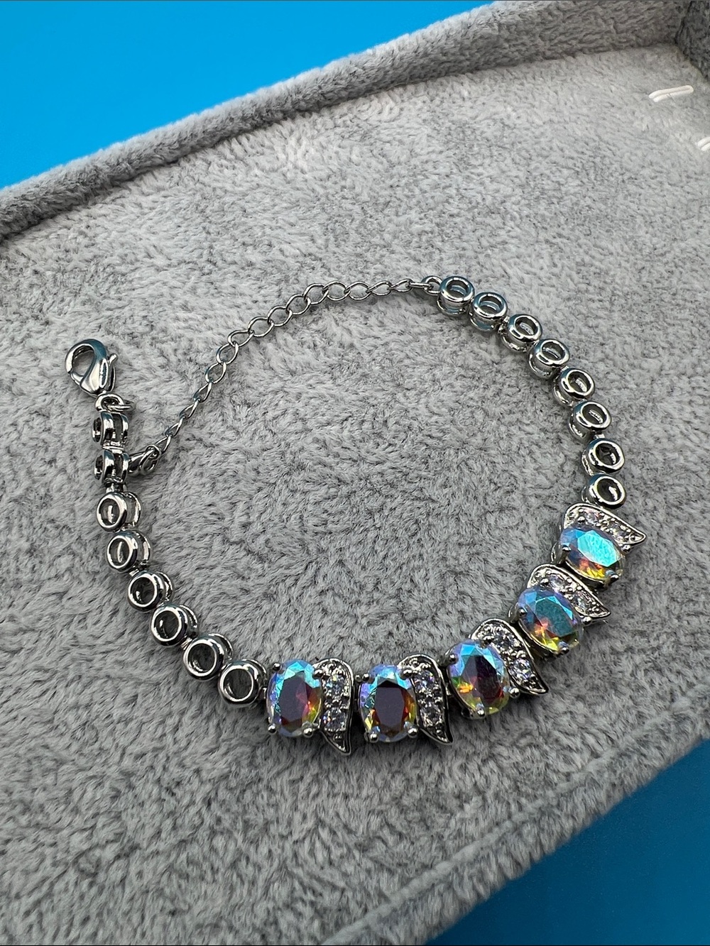 Iridescent Crystal Tennis Bracelet - Silver-tone Multicolor Stones